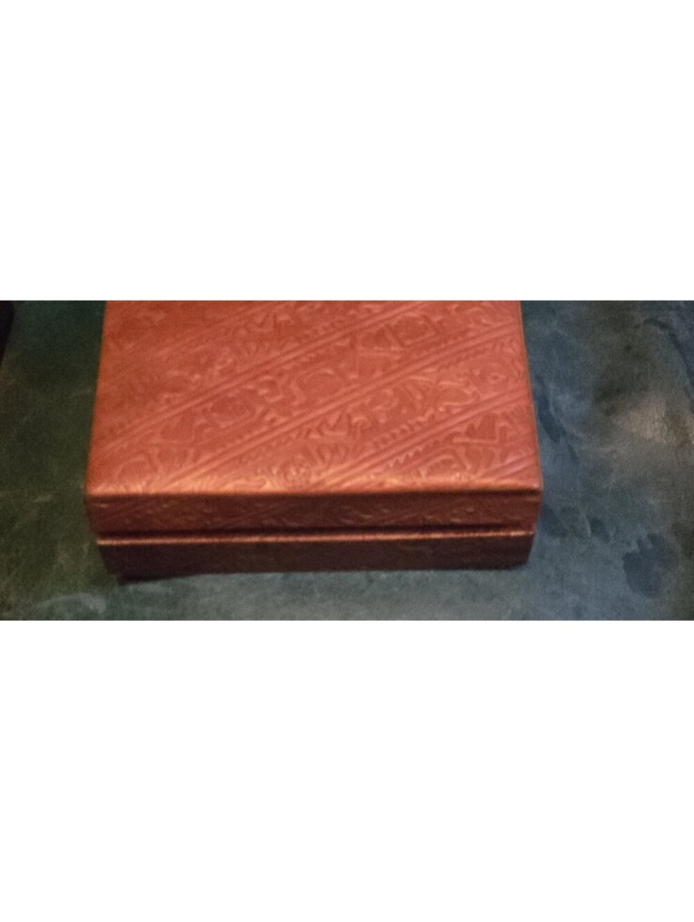 Embossed Tan Faux Leather Trinket Jewelry Box 6X4.5X2" Brown Interior